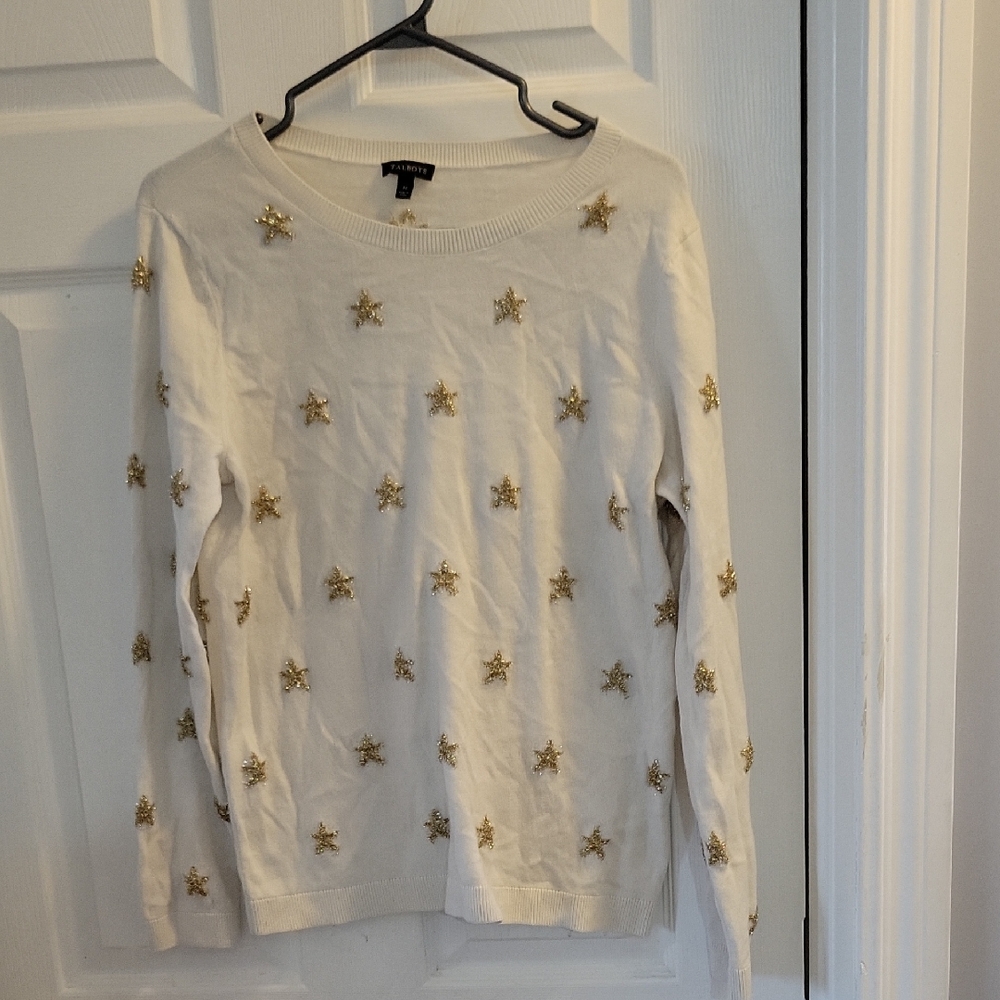 Talbots Ivory Sweater with Metallic Star Accents